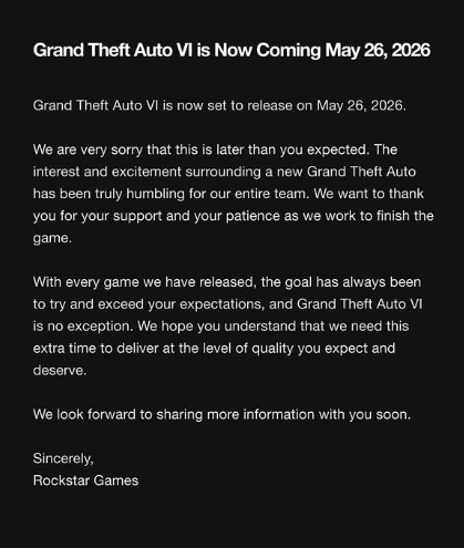 Comunicado da Rockstar aos fãs